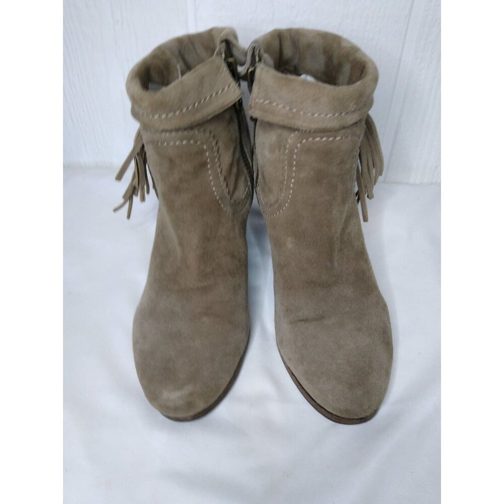 Sam Edelman WOMEN'S Size 7 US Tan Suede Louie Fringe Ankle Boots Stacked Heel - Picture 2 of 12